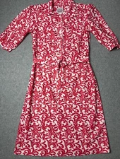 Vtg California Looks Polyester Dress Womens 14 Red Swirl Print Hawaiian BOHO