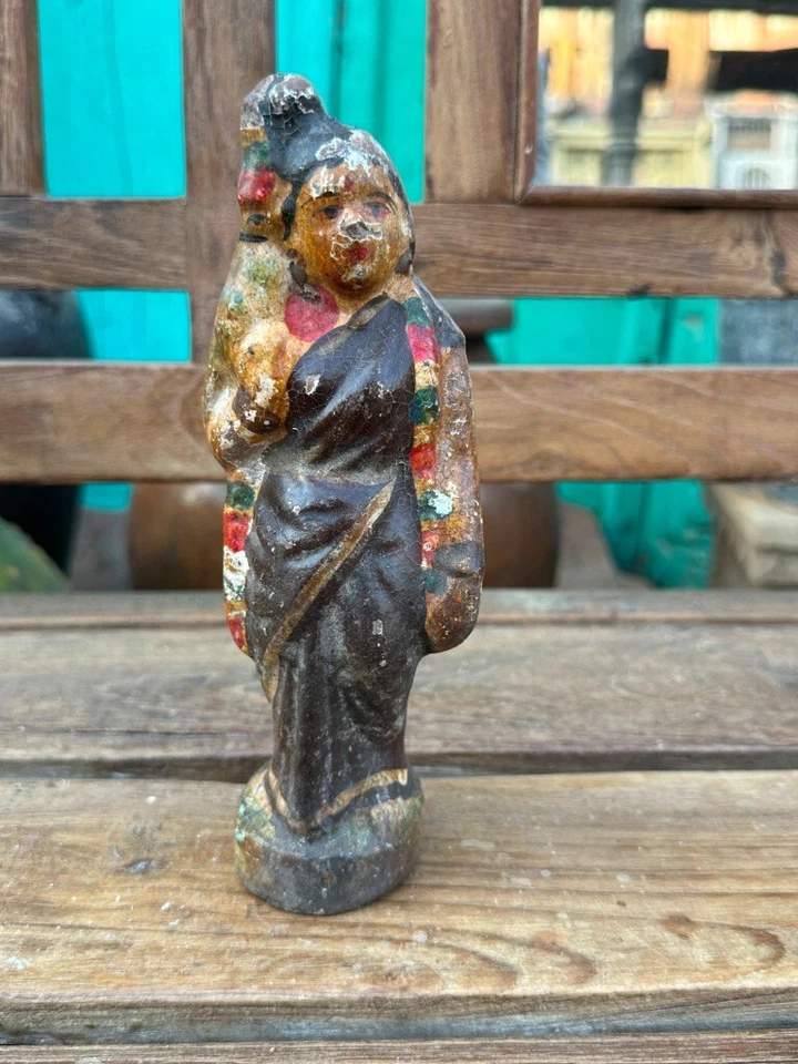 Figura de diosa pintada de terracota original antigua rara del siglo XIX Foto 2 de 4