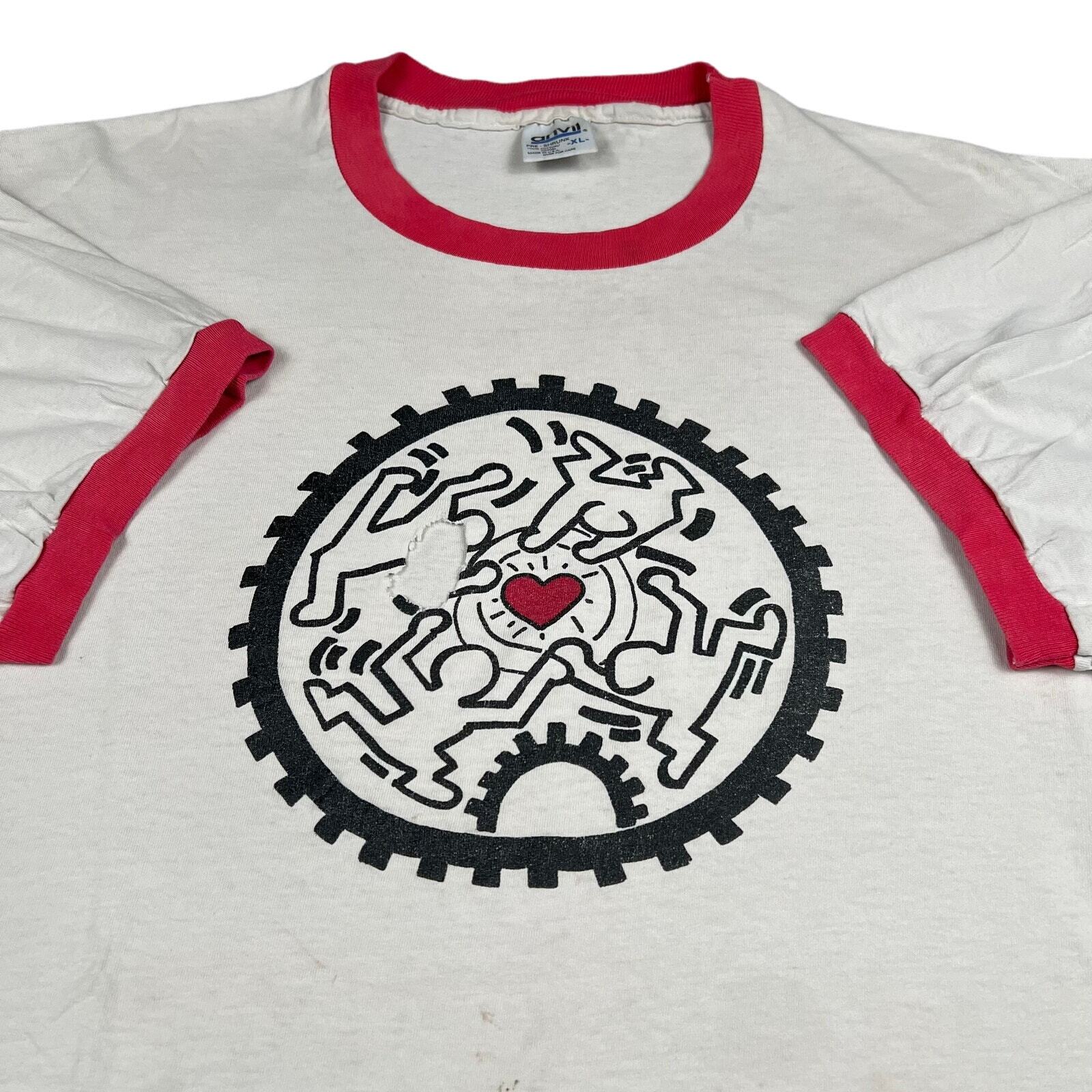 Vintage Y2K Keith Haring Anvil Frat Sorority Ringer Graphic Tee