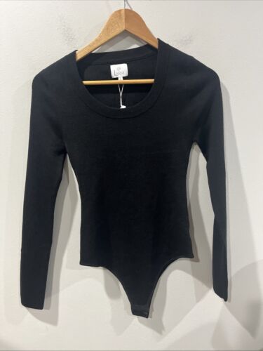 Long Sleeve Black Bodysuit Crewneck Black Size S