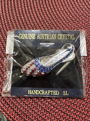 GENUINE AUSTRIAN CRYSTAL HANDCRAFTED RED WHITE BLUE HIGH HEEL BROOCH PIN NEW!!!