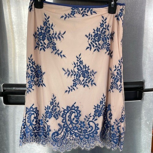 NWOT Sophie Max Pink & Blue Sheer Lace Pencil Skirt Fully Lined Women’s Sz M