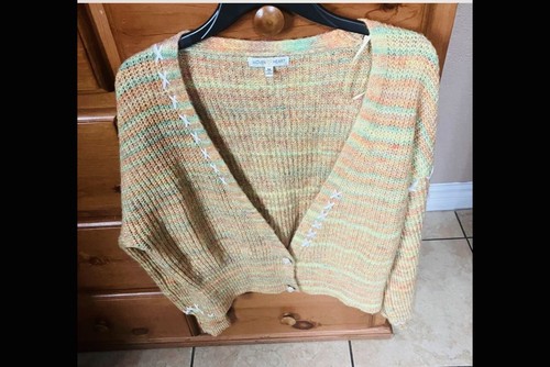 Woven Heart Women’s Button Front Cropped Colorful Cardigan Sweater Size M