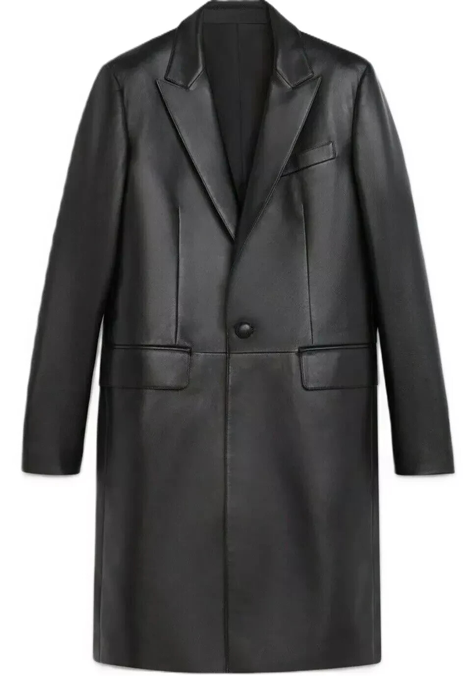 Trench Coat Men's Lambskin Genuine Stylish Black Leather Handmade Formal Casual-image