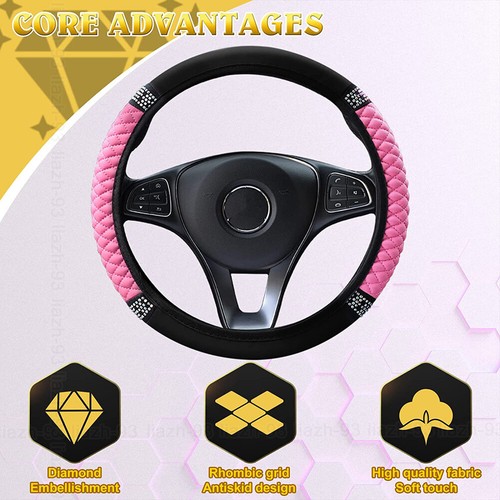 1x 15''/37-38cm Women Car SUV PU Leather Diamond Steering Wheel Cover Universal - Picture 10 of 24