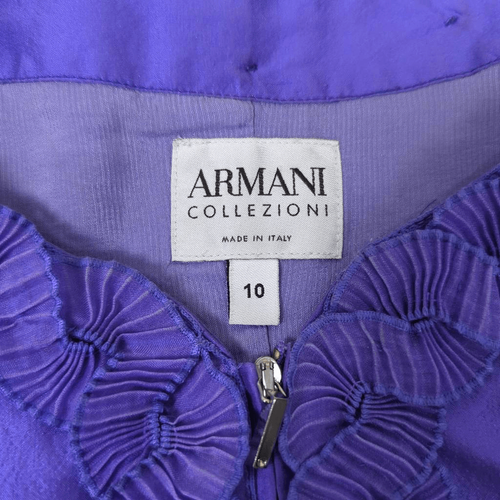Armani Collezioni Womens Size 10 Zip Front 100% Silk Jacket Purple Ruffle Trim - Picture 7 of 12