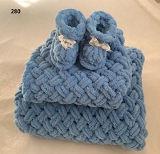 Chunky Knit Baby Blanket 3pcs SET, super soft, baby, nursery pom pom, hand knit