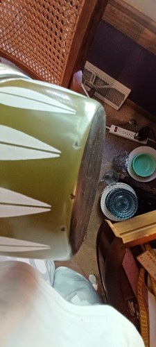 VINTAGE CATHERINE HOLM COVERED ENAMEL POT OLIVE GREEN AND WHITE MADE IN NORWAY - Picture 8 of 12