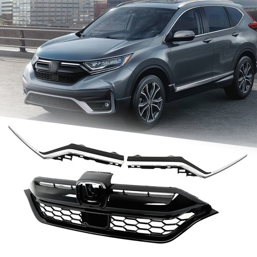 For 20-22 Honda CR-V Front Bumper Honeycomb Grille +Chrome Trim Decor Strip - Picture 6 of 17