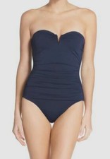  130 Tommy Bahama Women's Blue Pearl Convertible Bandeau 1-Piece Swimsuit Size 4