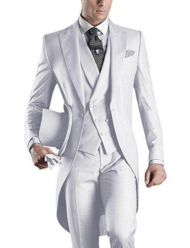 Men Tailcoat Suit White Peak Lapel Prom 