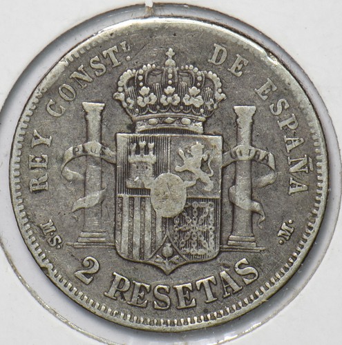 Spain 1884 2 Pesetas Lion animal 294526 combine shipping - Picture 2 of 2