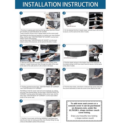 7 Pcs L Shape Sectional Recliner Sofa Cover 5 Seat Spandex Sectional