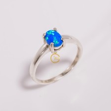 Dainty Opal Ring Rainbow Stone 925 Sterling Silver Engagement Rings Gift for Her