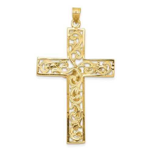 Real 14kt Two-tone Diamond-cut Crucifix Pendant - Picture 4 of 6