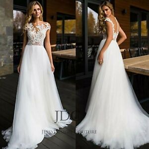 Boho Tull Brautkleid Tattoo Dursichtig Spitze Corsage Ivory Haut Knopfe Ebay