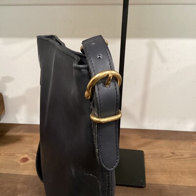 Vintage Coach Equestrian Navy Leather Shoulder Bucket Bag