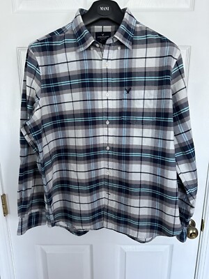 American Eagle Outfitters Button Down Shirt Mens XL Blue Gray Plaid Long Sleeve