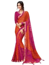 Women's Bandhani Printed Chiffon Saree with Blouse