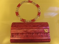 St. John Red Lucite Clutch Purse 7 1/2" X 5" Bonus Necklace