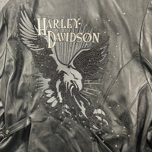 Harley Davidson DAZZLE Leather Jacket RARE Women's 1W Rhinestone Biker Zip - Picture 13 of 14