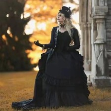 Gothic Black Wedding Dress With Jacket Corset Victorian Bridal Gowns Court Train