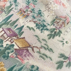 Gion Map #B 14x62 LONG Hand Painted Vintage Silk Chirimen Kimono Fabric CJ8
