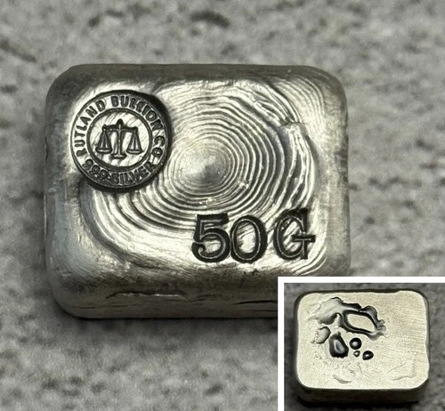 Rutland Bullion Co. 50 Grams “Cube”  Hand Poured Silver Bar .999 Fine Silver