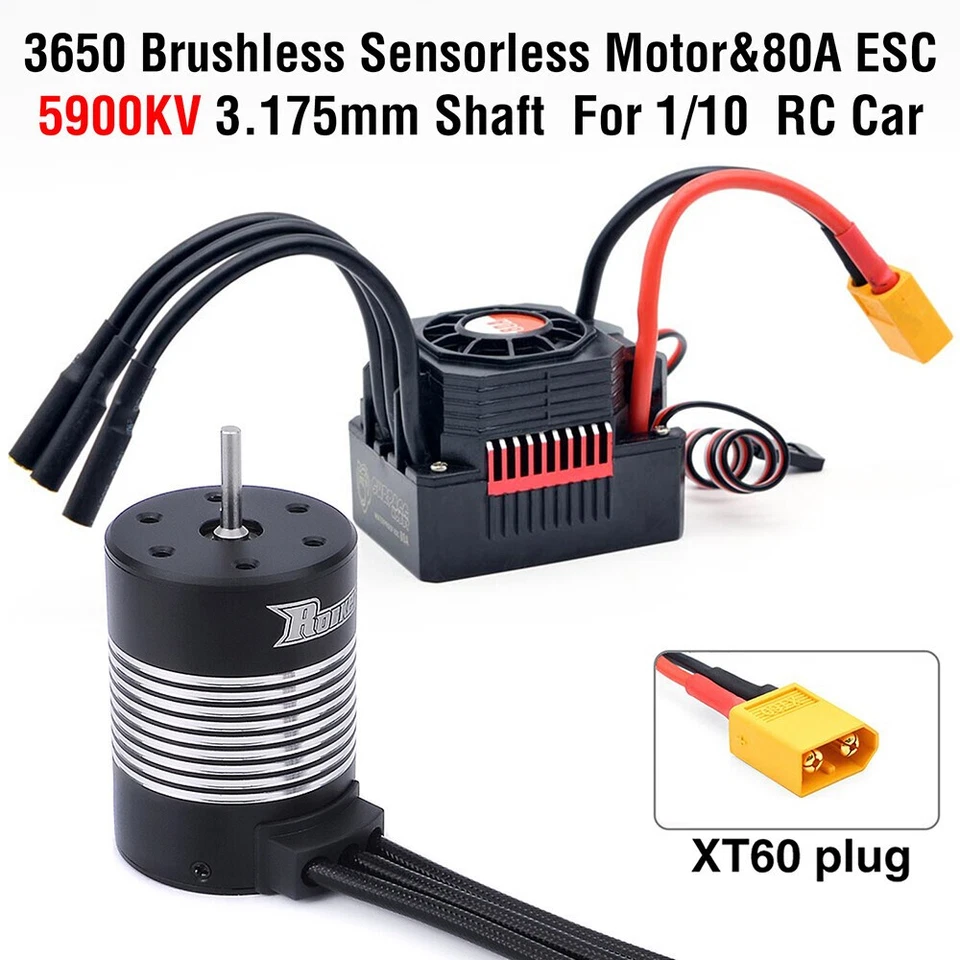 Rocket 3650 Waterproof Sensorless Brushless Motor 5900KV 80A ESC für 1/10 RC Car - Bild 2 von 4