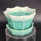 Vtg Coronet (Hull) USA Pottery Blue Green Drip Glazed Planter Cachepot 5"W #201