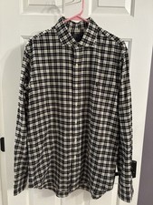 Polo Ralph Lauren L Shirt Mens Black White Plaid Western Long Slv Cotton Flannel