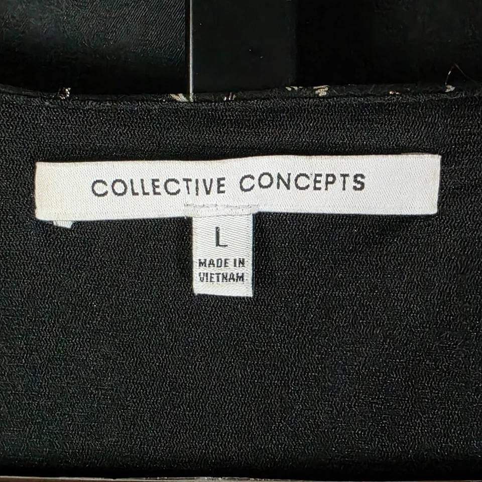 Blusa Collective Concepts L Negra Estampado Floral Envoltura Cuello en V Peplum Top Manga Larga Foto 4 de 4