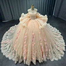 Princess Flower Pink Quinceanera Dresses Big Bow Lace up Ball Gown Prom Gown