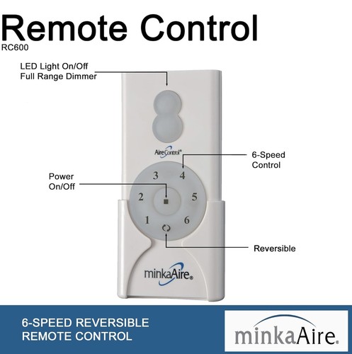 MinkaAire RC600 6 Speed Handheld Remote for select DC Minka Aire Fans - Picture 6 of 8