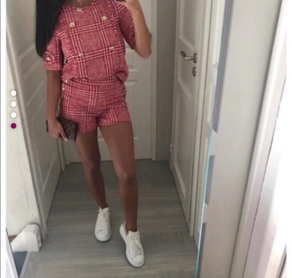 Conjunto de pantalones cortos de tweed con clase para mujer Zara pequeños rojos blancos Foto 2 de 4