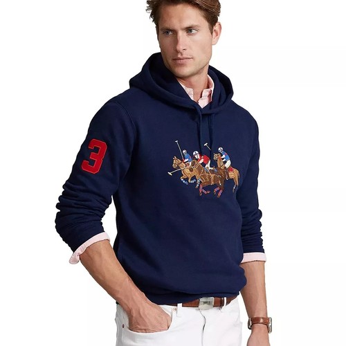 NWT Polo Ralph Lauren Triple-Pony Fleece Hoodie Men's Navy Blue $188 - Picture 2 of 15