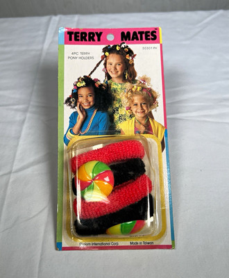 Vintage 90s Terry Mates 4pc Pony Holders Scrunchies NOS Sealed Shalom #50301