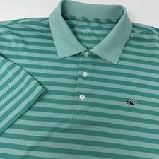 Vineyard Vines Polo Shirt Mens Large Green Striped Whale Logo Golf Casual