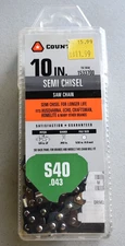 CountyLine 10” Semi Chisel Saw Chain S40 #1533700 3/8" Pitch .043 Gauge New