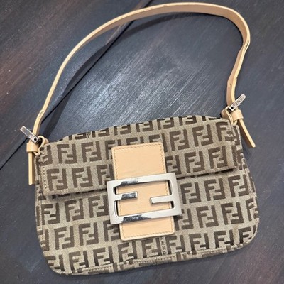 Vintage Fendi Zucca Zucchino Canvas Baguette Bag Women Small Brown **READ**