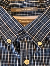 Eddie Bauer Wrinkle-Free Relaxed Fit Shirt Men s 2XL Plaid Button-Up Long Sleeve