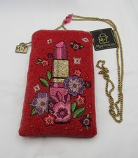 MARY FRANCES "GLAMOUR GIRL" BEADED CROSSBODY CLUTCH w/CHAIN HANDLE 8" tall 