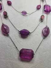 Purple Acrylic Stationed Multi-Strand Necklace Silvertone Lobster Clasp Vintage