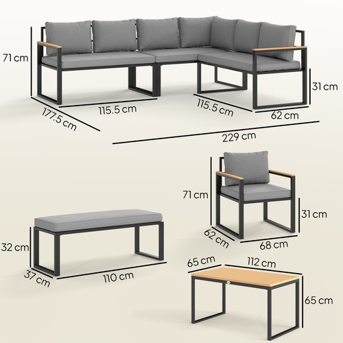 Outsunny 9 Seater Outdoor Corner Sofa Set with Wide and Deep Seats Natural - Picture 3 of 11