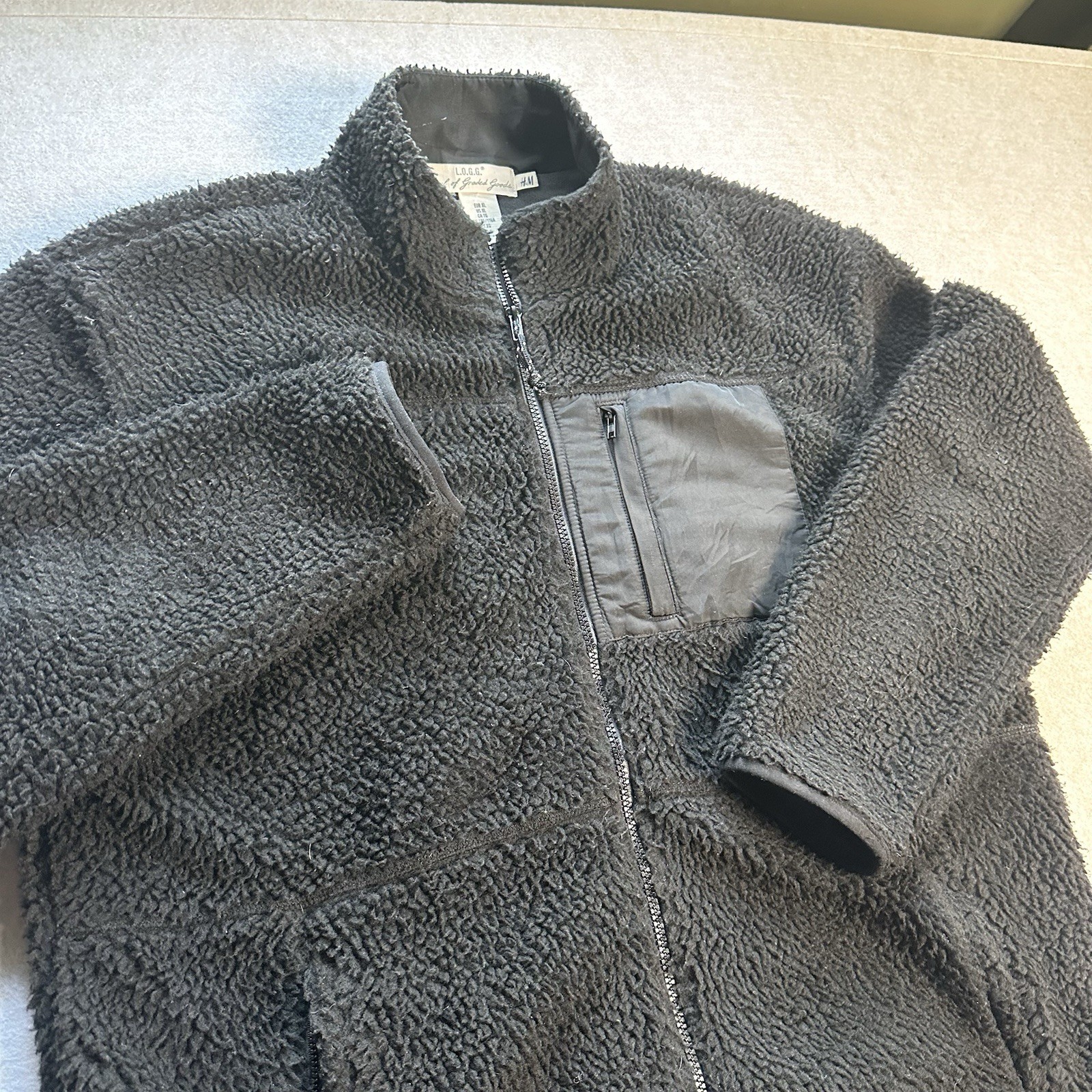 H&M Full Zip Faux Sherpa Fleece Jacket Men’s XL Black