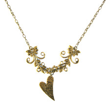 NEW TYLER CODY BRASS GOLD TONE FLORAL DANGLIN HEART CHARM PENDANT CHAIN NECKLACE