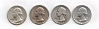 4 Washington Quarters 1953D  1954D  1956P  1957P