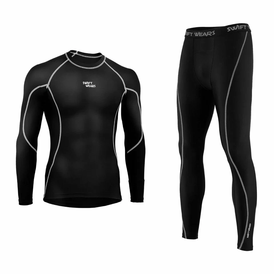 Mens Compression Armour Base layer Top Thermal Skin Fit Shirt + Leggings set UK - Image 4 of 4