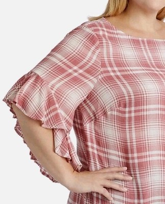 Chaps Womens 2X Plaid Ruffle Sleeve Top Cottagecore Western Country Peasant