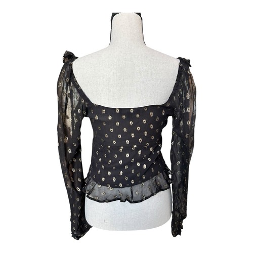 Lulus Black Metallic Ruffle Peplum Blouse S Off Shoulder Goth Party Top - 第 4/6 張圖片